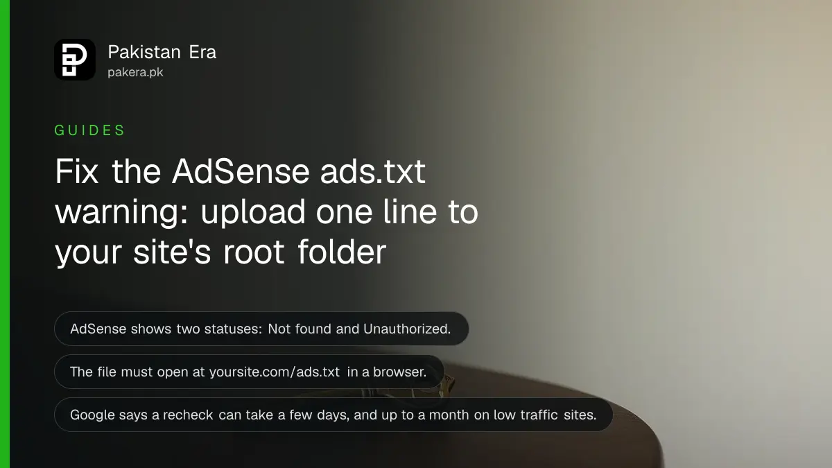 A brass key on a dark wooden table, for an article on fixing the AdSense ads.txt warning on a Pakistani website