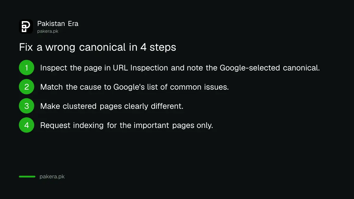 Four steps to fix a Google-selected canonical problem in Search Console