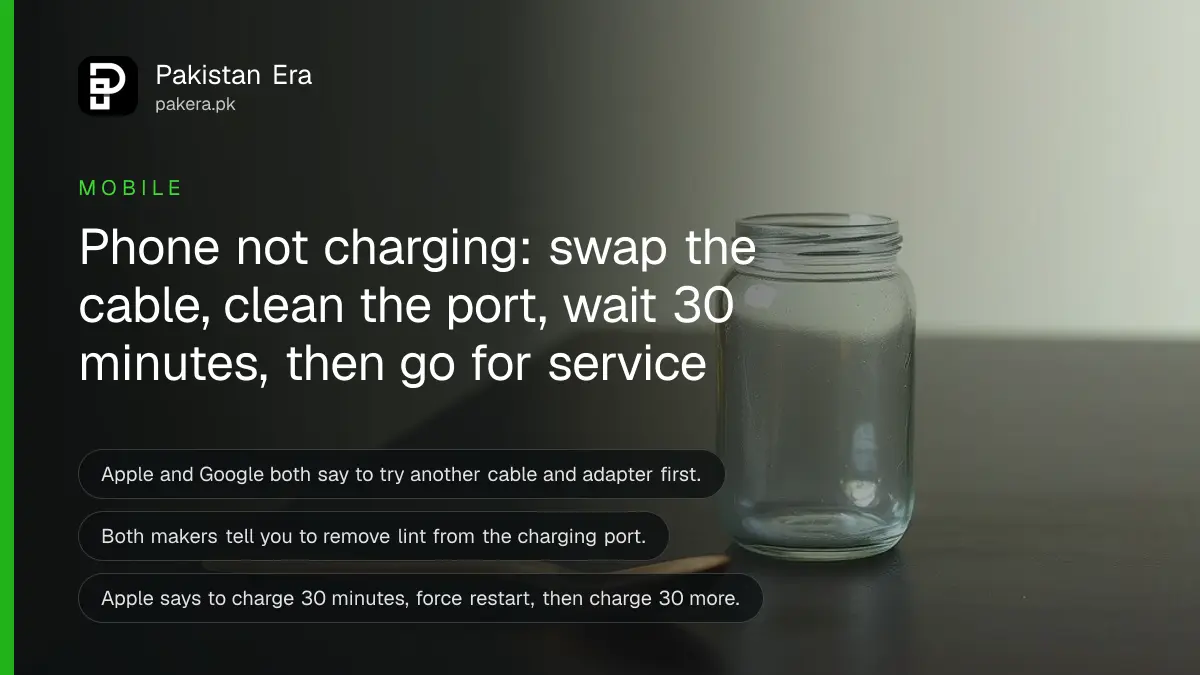 A glass jar and a wooden spoon on a dark wooden table, for an article on how to fix a phone that is not charging