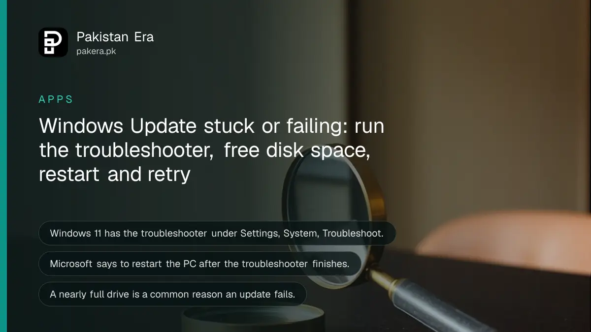 Still life of a brass magnifying glass, for a Pakistan guide on windows update stuck