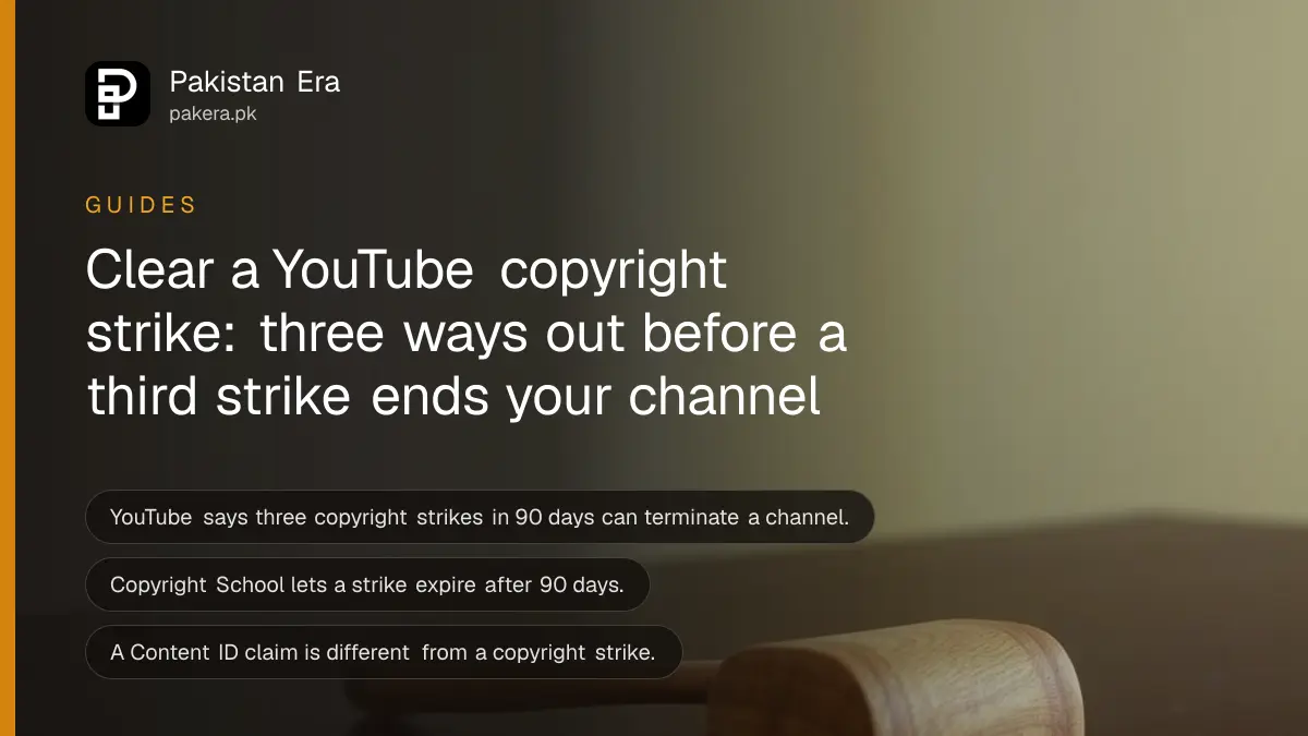A wooden gavel on a dark wooden table, for an article on fixing a YouTube copyright strike for Pakistani creators