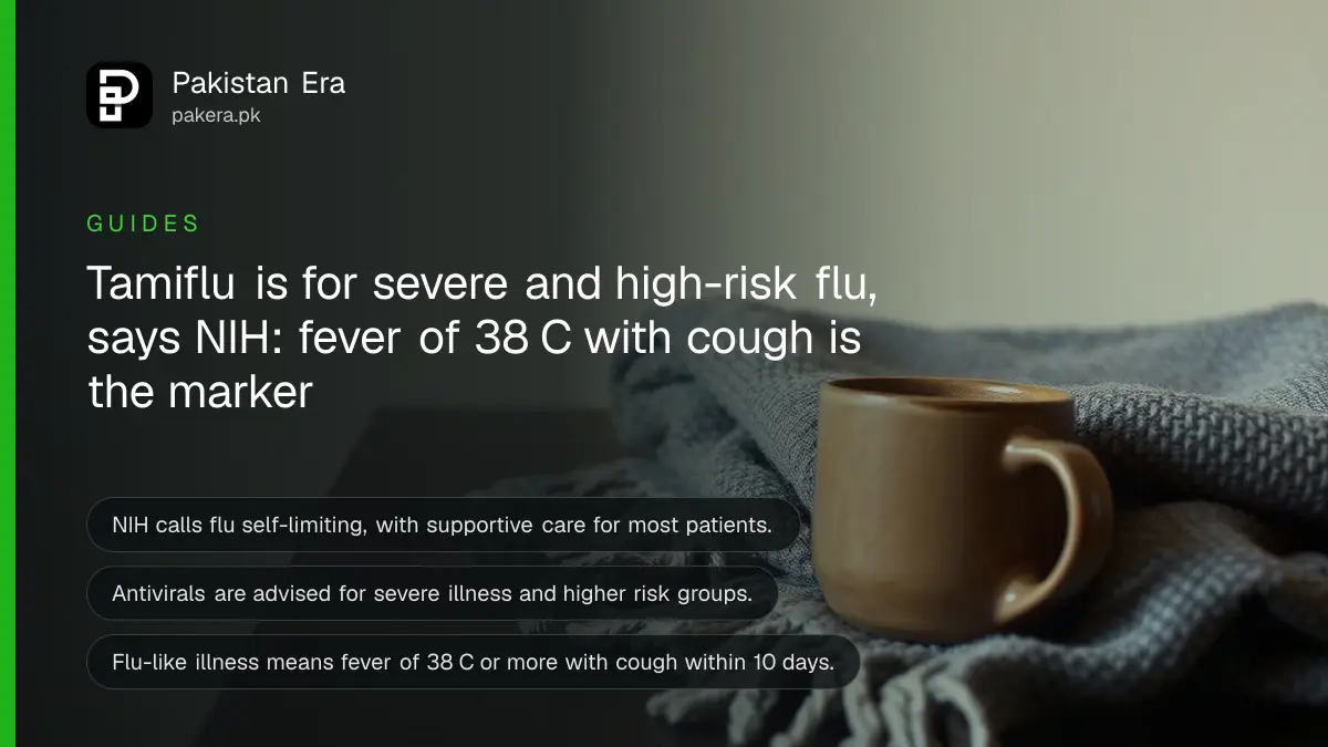 A folded wool blanket and a mug on a wooden table, for a guide on flu treatment in Pakistan