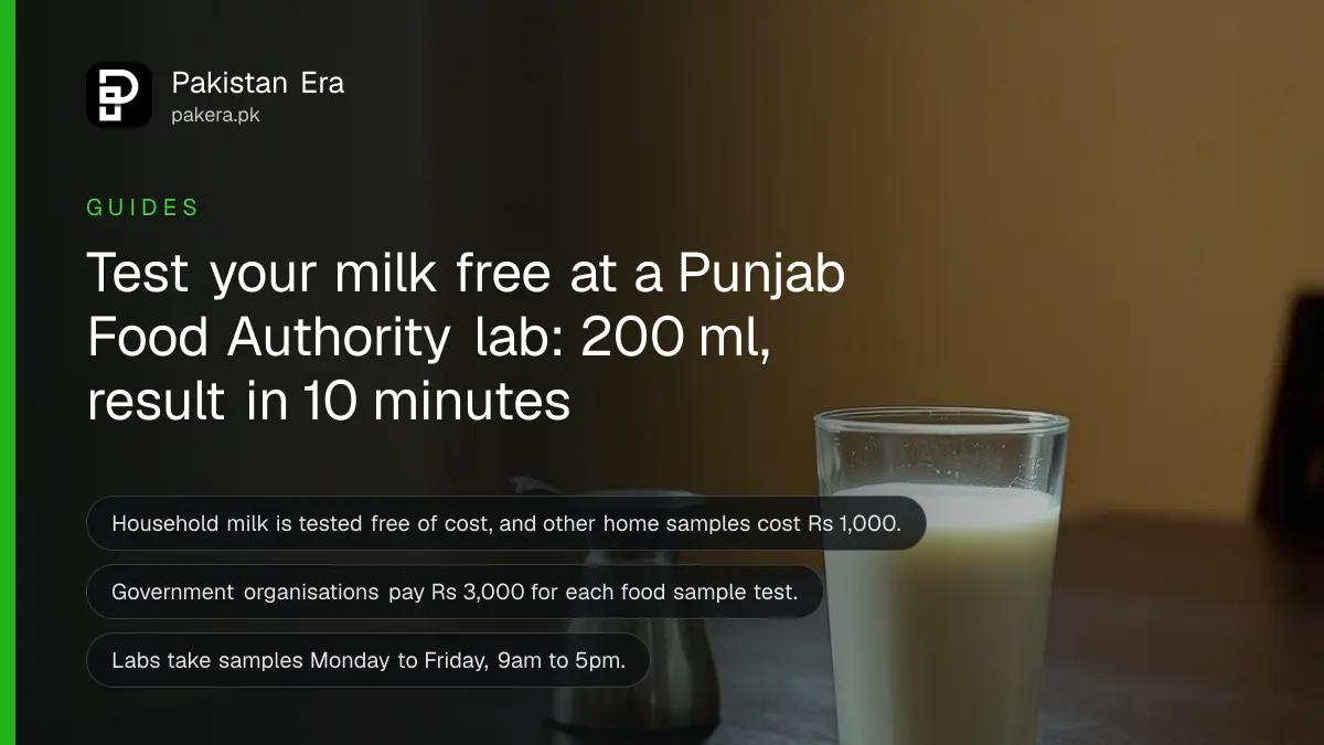 A glass of milk and a steel jug on a dark wooden table, for a guide to food testing at Punjab Food Authority labs