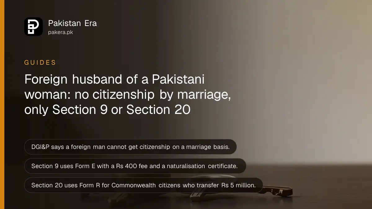 Two brass keys on a dark wooden table, for a guide on citizenship for the foreign husband of a Pakistani woman