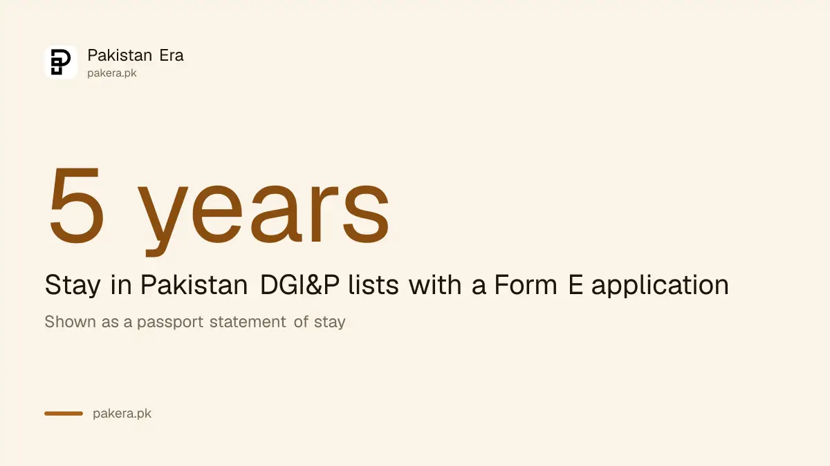 Five years of stay in Pakistan that DGI&P lists with a Form E application