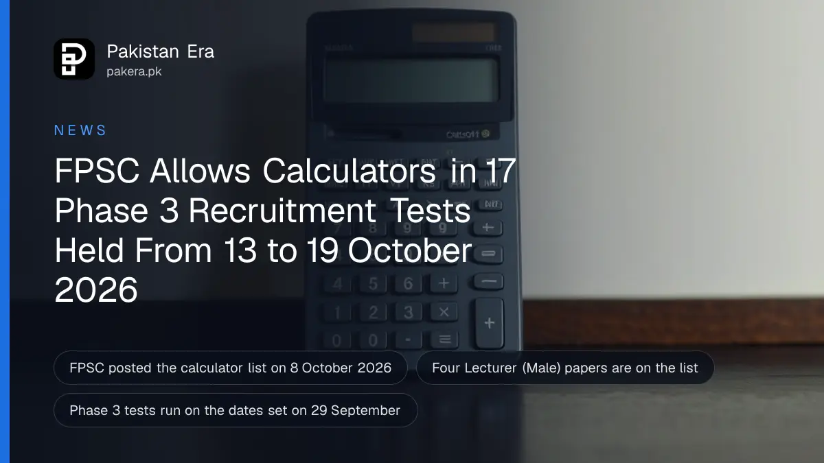 A grey calculator standing on a wooden table