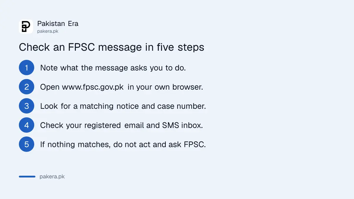 Five steps to check whether a message about an FPSC test is real