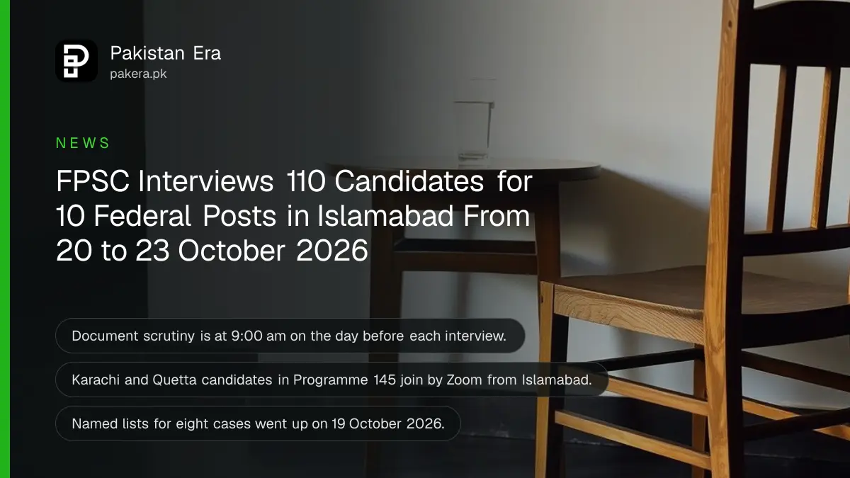 A wooden chair beside a small table with a glass of water against a plain cream wall, for the FPSC interviews in Islamabad