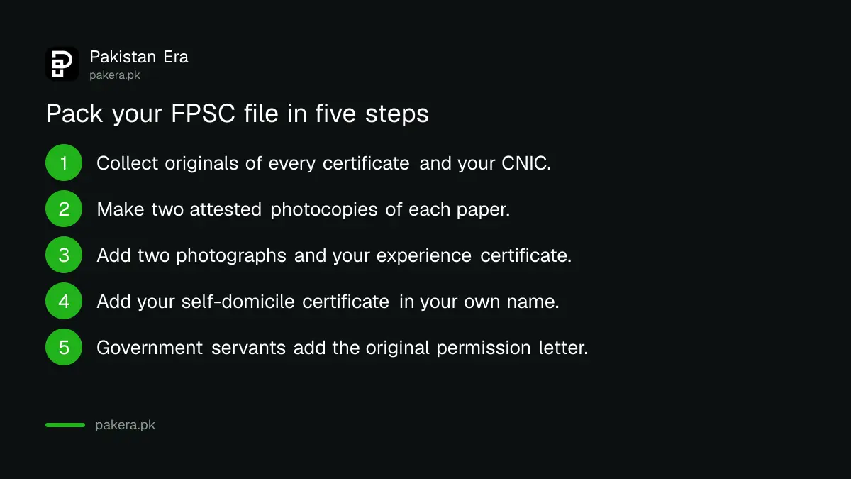 FPSC document verification checklist: originals plus two attested sets