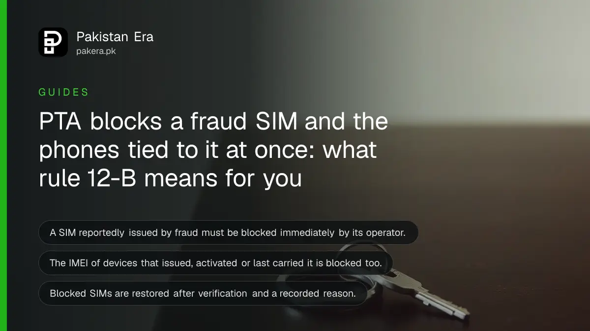 Two keys on a metal ring on a dark wooden table, for a guide on PTA's fraudulent SIM and IMEI blocking rule in Pakistan