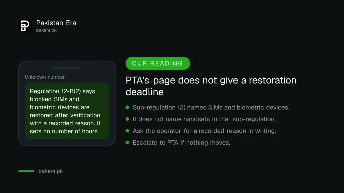 Rule for restoring blocked SIMs and devices after verification under PTA regulation 12-B