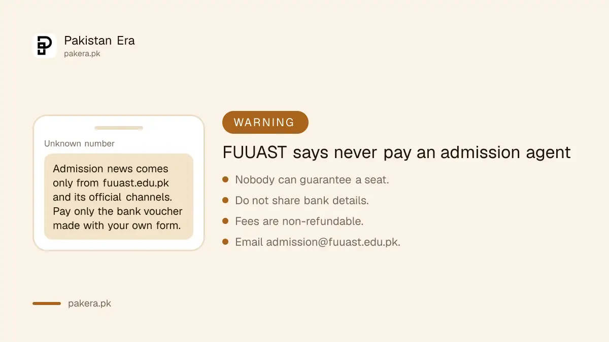 FUUAST warning: pay only the official bank voucher and never an agent promising an admission