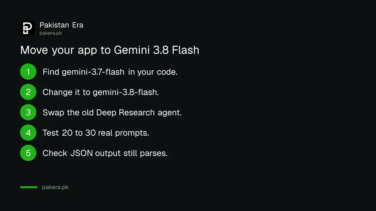 Six steps to move a Gemini API app from 3.7 Flash to 3.8 Flash