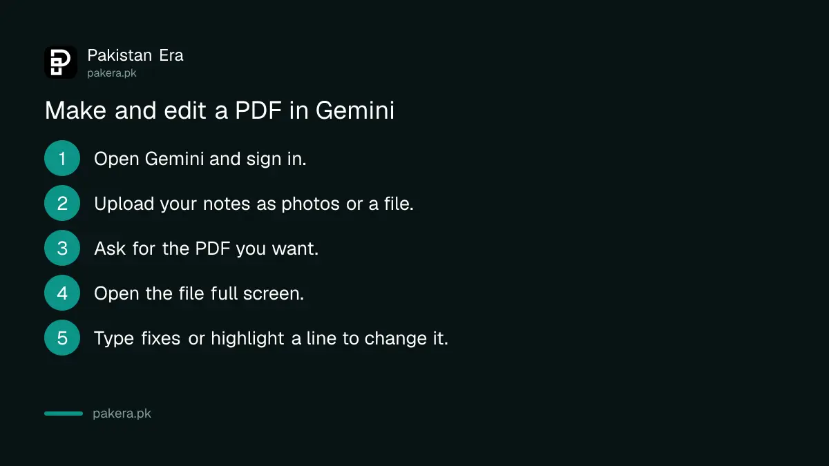 Six steps to create and edit a PDF study guide in Gemini in Pakistan
