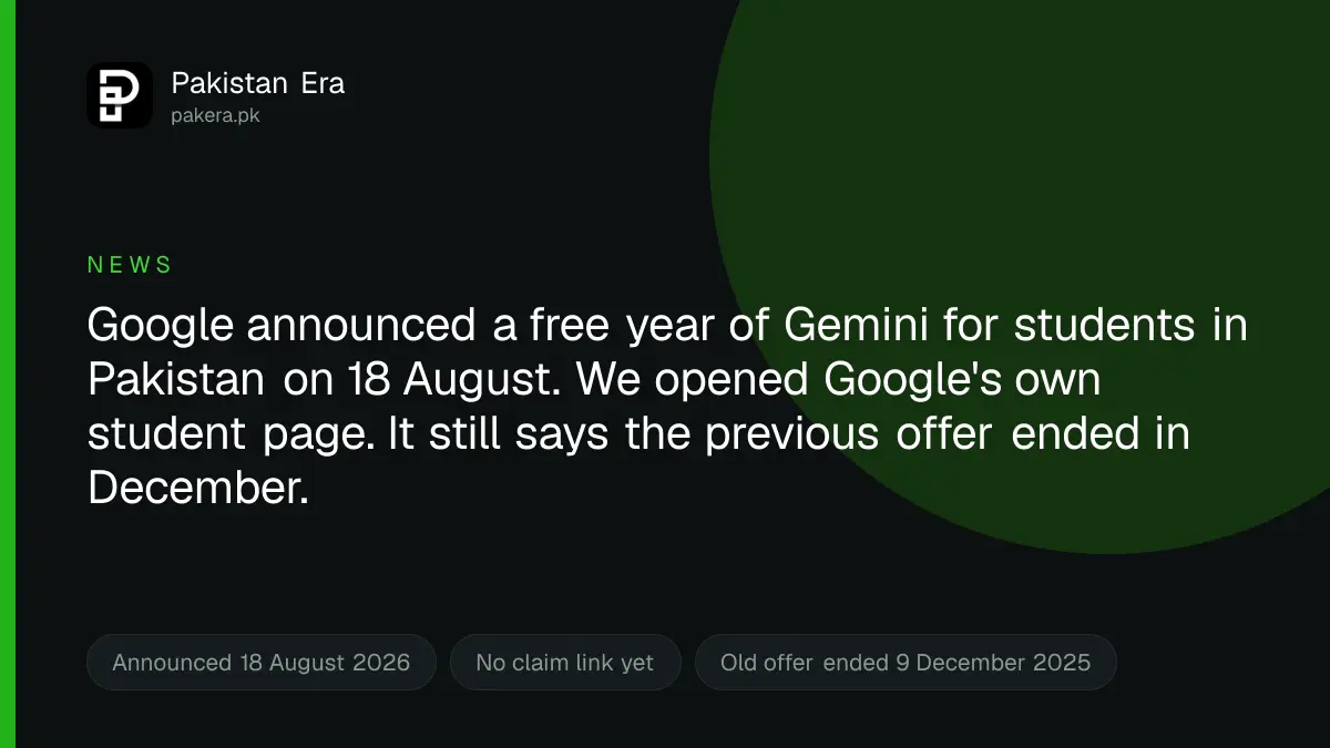 Google Gemini free subscription announcement for students in Pakistan
