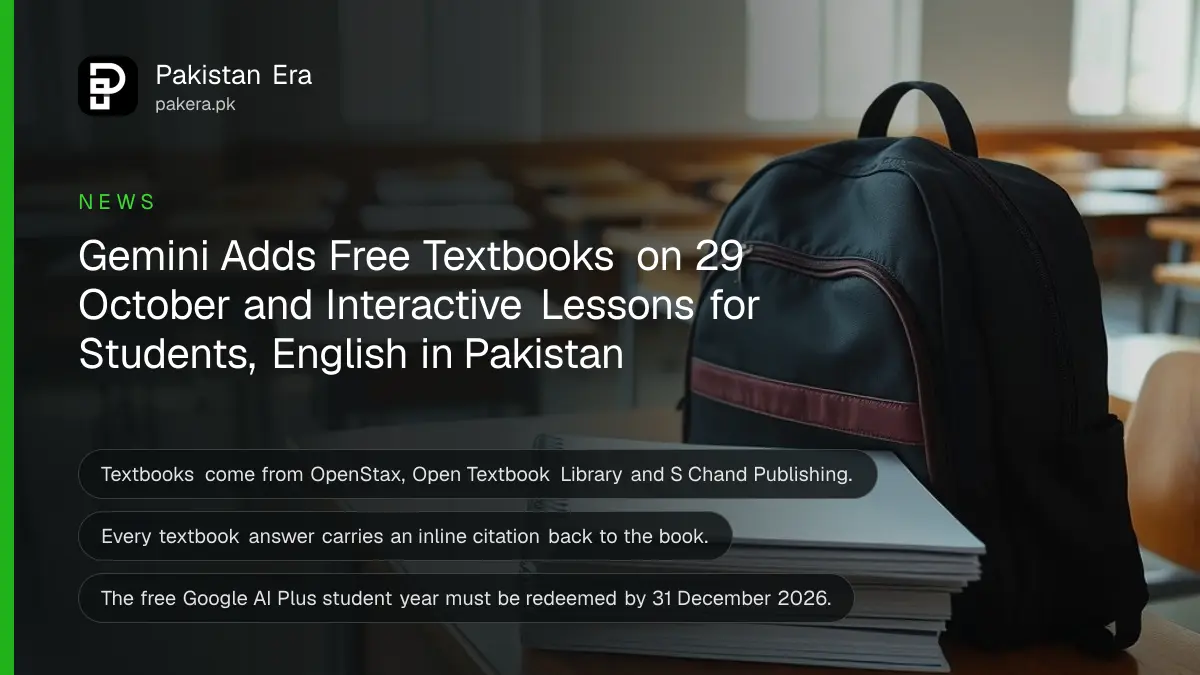 A school bag and a stack of plain notebooks on a classroom desk in bright morning light