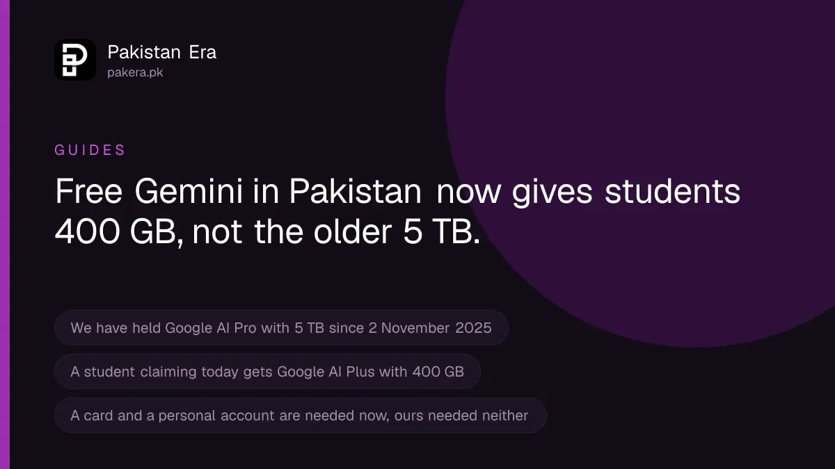 Free Gemini in Pakistan gives students 400 GB today, not 5 TB
