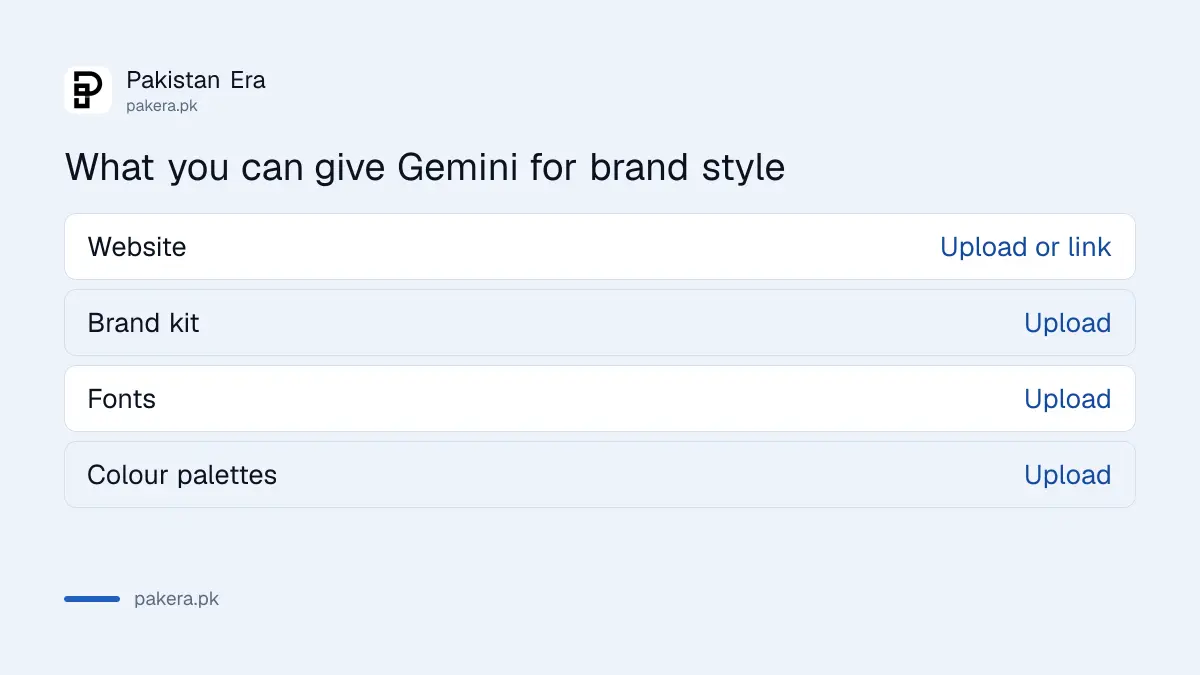 Gemini brand style: upload fonts and colours once, get matching visuals
