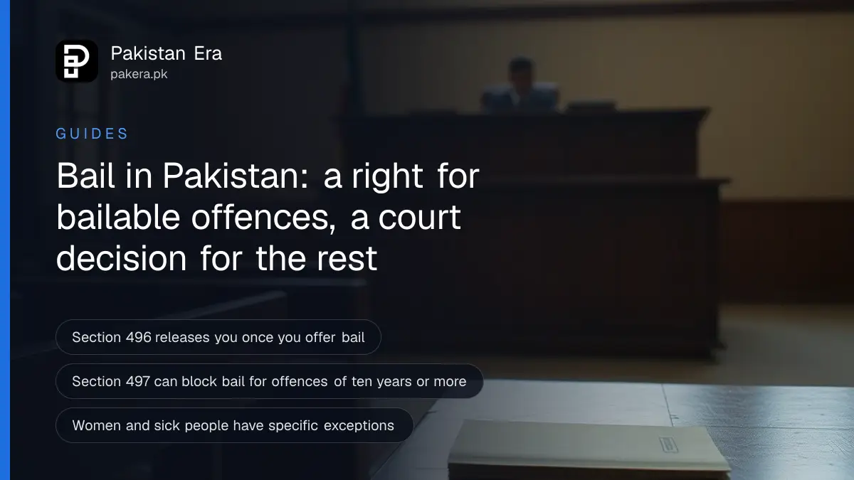 A wooden court bench and a closed file on a table inside a quiet Pakistani courtroom in daylight