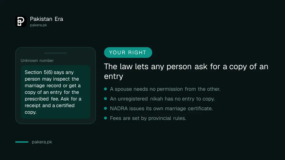 Reminder of the right to inspect a marriage record at the Union Council in Pakistan
