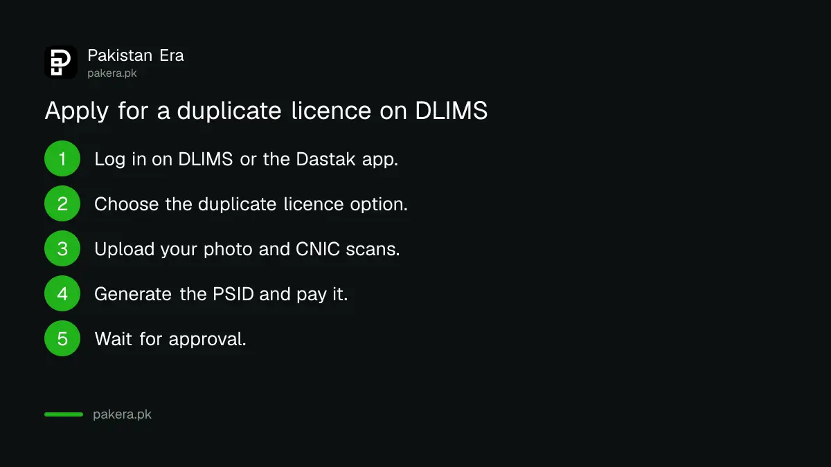 Seven steps to apply for a duplicate driving licence in Punjab on DLIMS