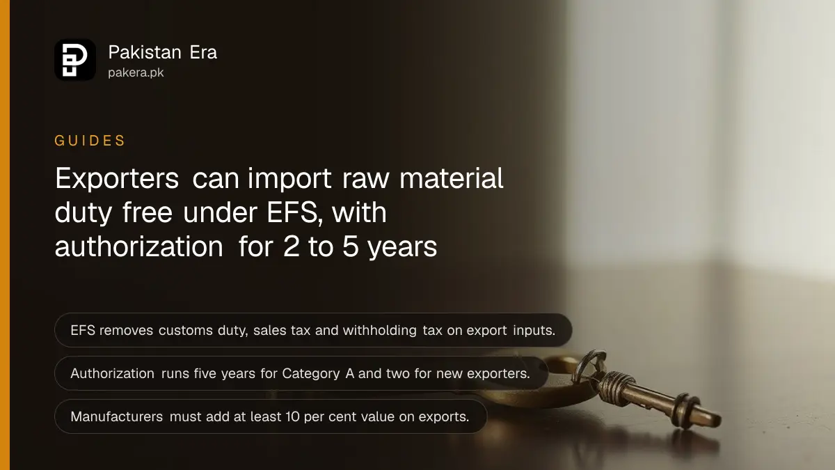 A brass key on a dark wooden table, for a guide to duty-free imports under the Export Facilitation Scheme in Pakistan