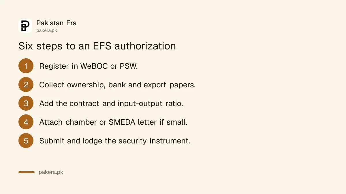 The steps to apply for EFS authorization in WeBOC or PSW in Pakistan