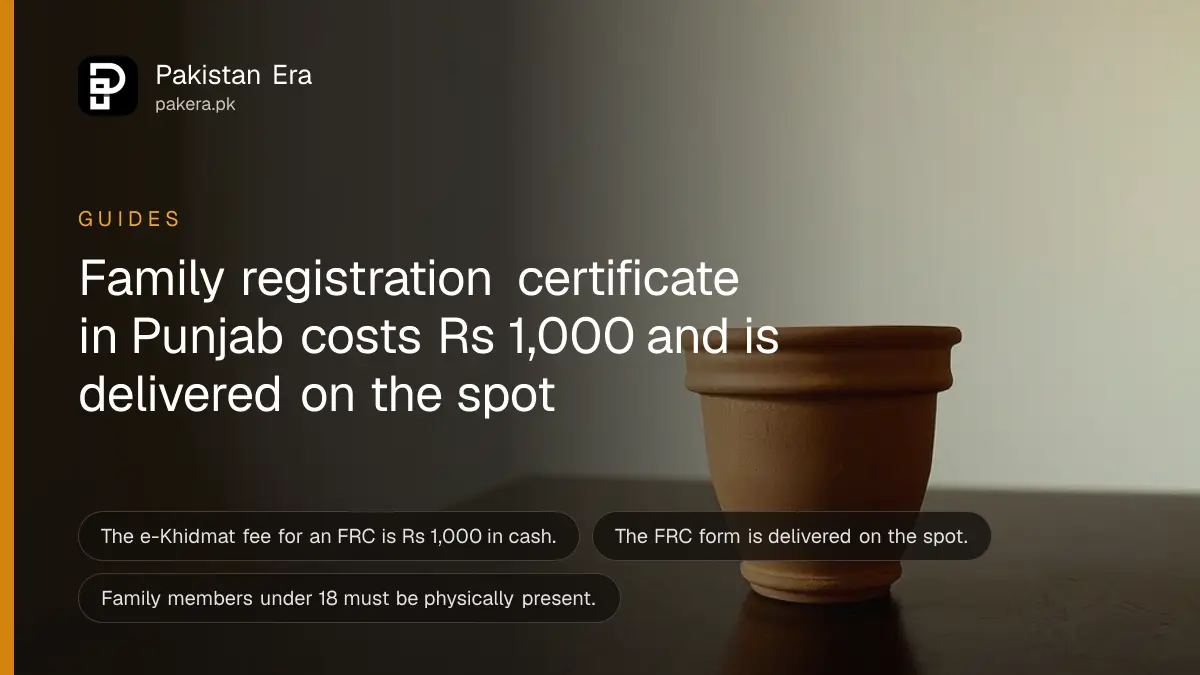 A small terracotta pot on a dark wooden table, for a guide to the family registration certificate in Punjab