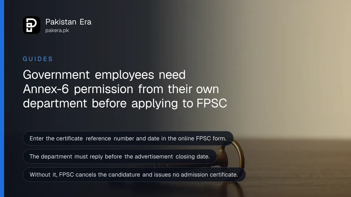 A brass key on a dark wooden table, for a guide to the FPSC departmental permission certificate for government employees