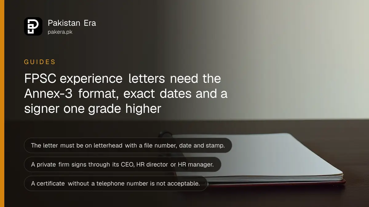 A closed notebook with a plain cover on a dark wooden table, for a guide to the FPSC experience certificate format