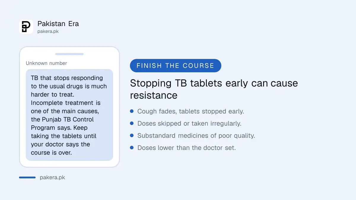 Warning: stopping TB treatment early can lead to drug-resistant TB