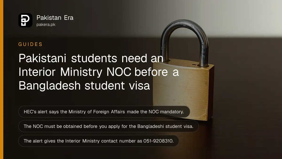A closed brass padlock on a dark wooden table, for a guide on the Interior Ministry NOC for Bangladesh student visas