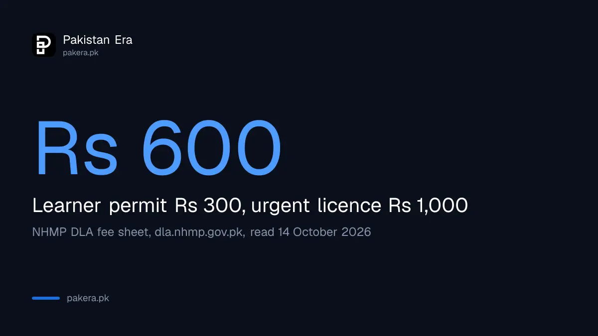 NHMP Drivers Licencing Authority fee for a regular driving licence in Pakistan