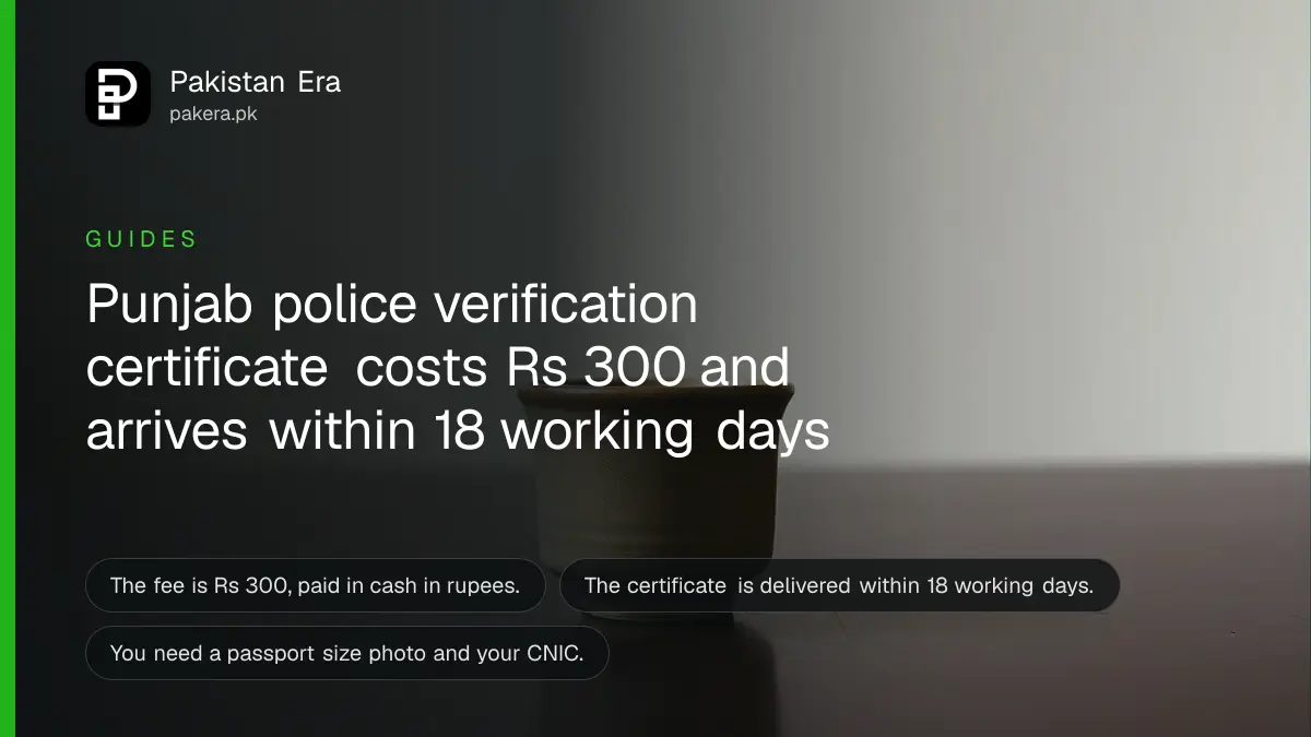 A small ceramic cup on a dark wooden table, for a guide to the police verification certificate in Punjab