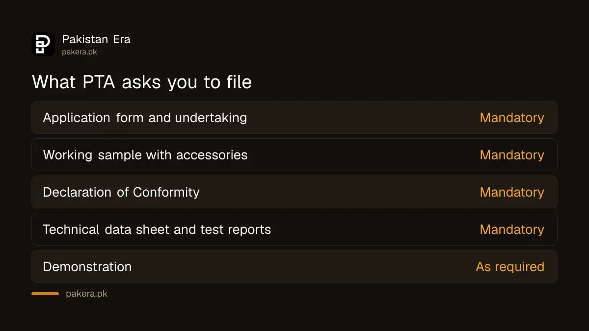 PTA type approval checklist of mandatory documents