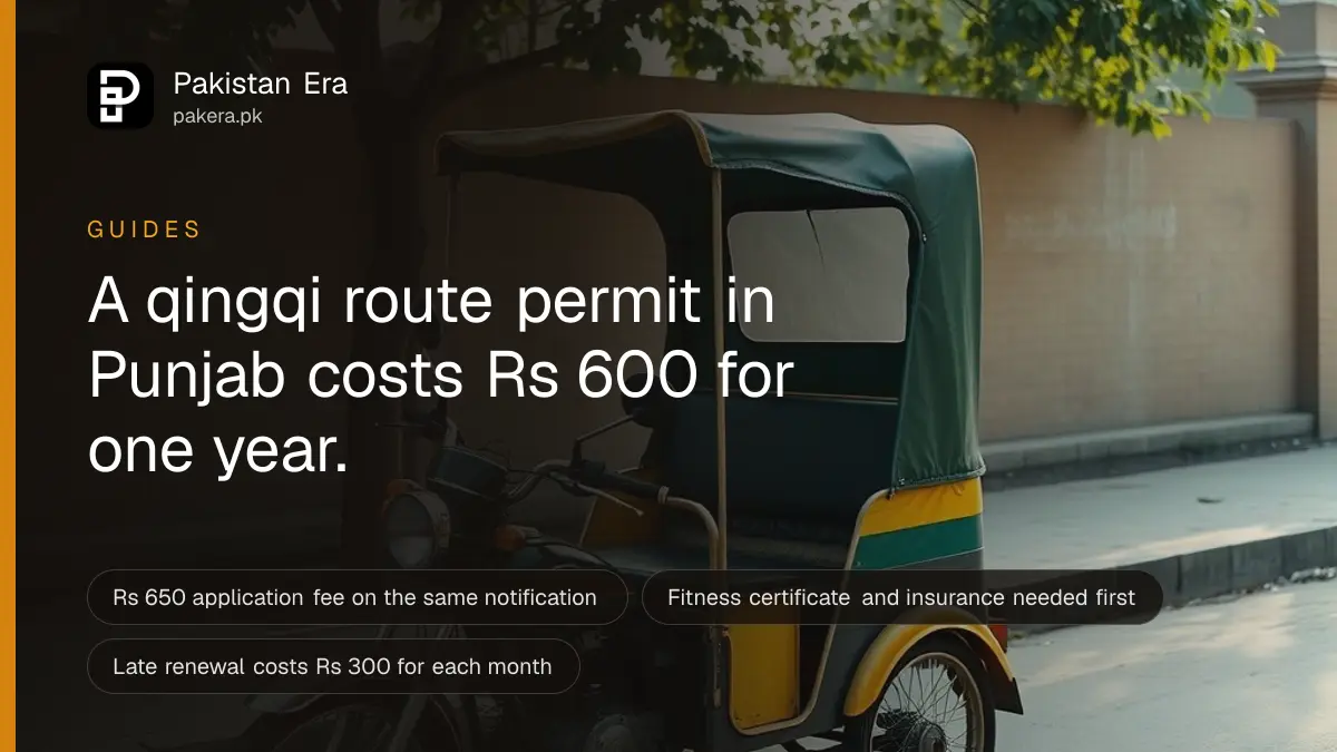 A green and yellow motorcycle rickshaw parked by the roadside on a quiet street in warm morning light