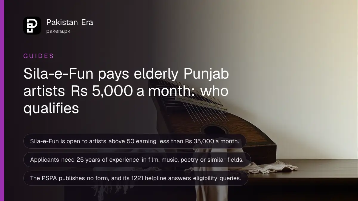 An old wooden harmonium and a folded shawl on a dark wooden table, for a guide to the Sila-e-Fun artists pension in Punjab