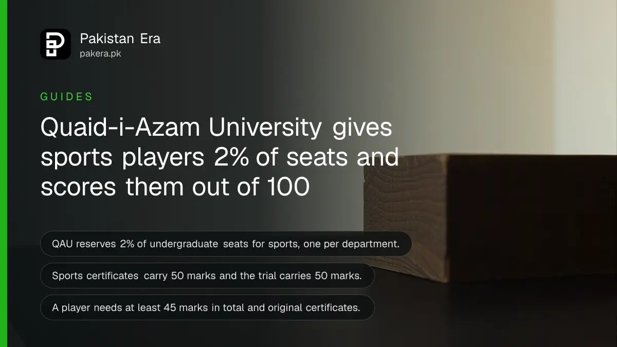 A plain wooden block on a dark wooden table, for a guide to sports quota admission at Quaid-i-Azam University