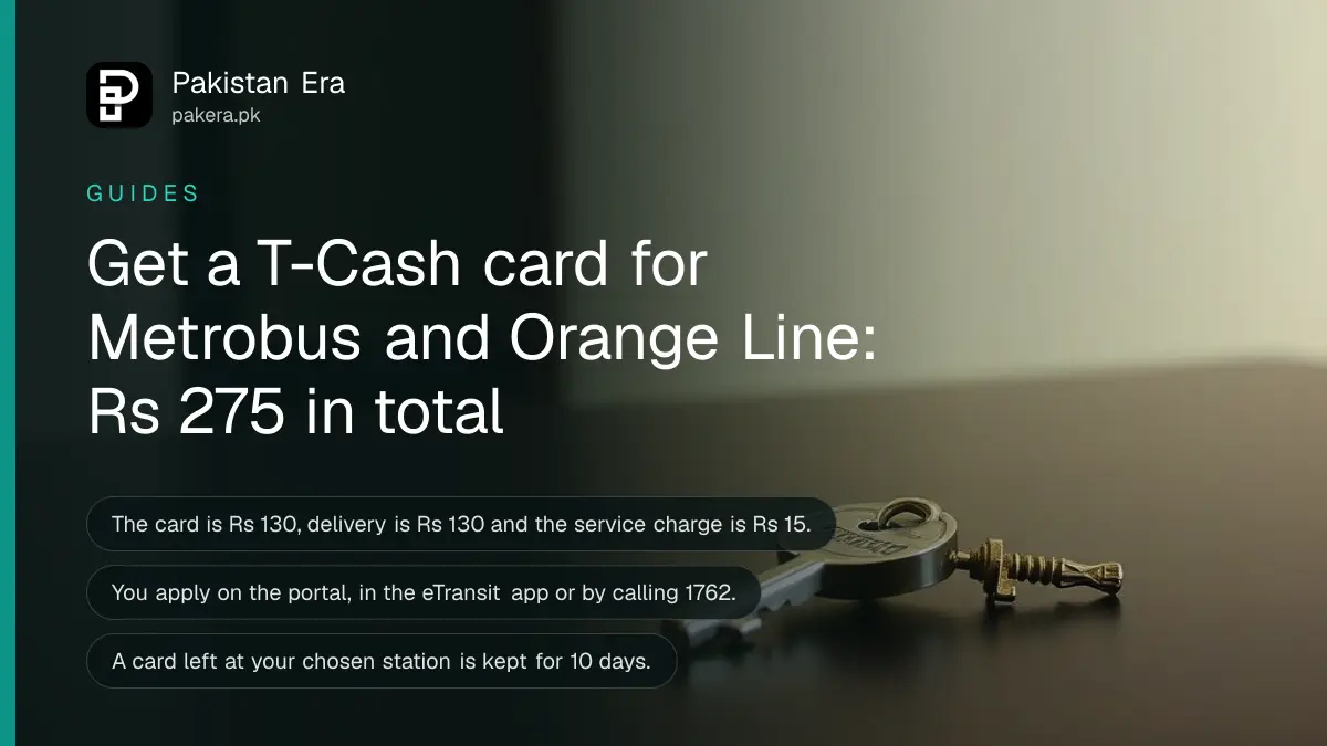 A brass key on a dark wooden table, for a guide to getting a T-Cash card for Lahore Metrobus and Orange Line