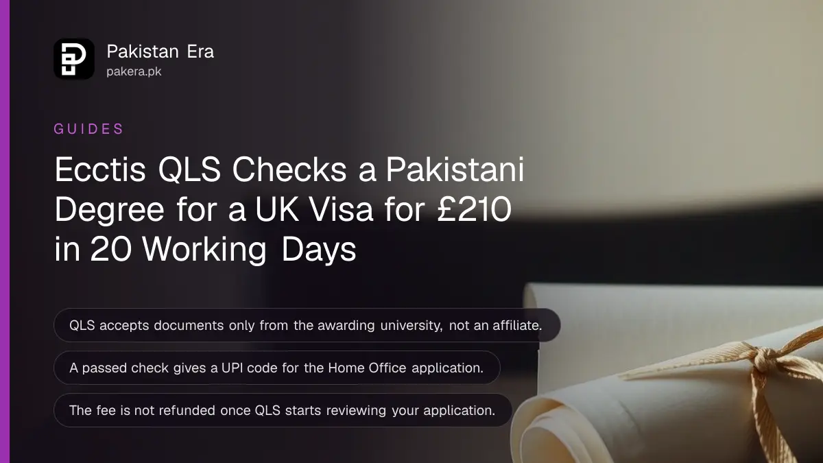 A rolled paper scroll tied with a plain ribbon on a dark wooden table, for an Ecctis degree check for a UK visa