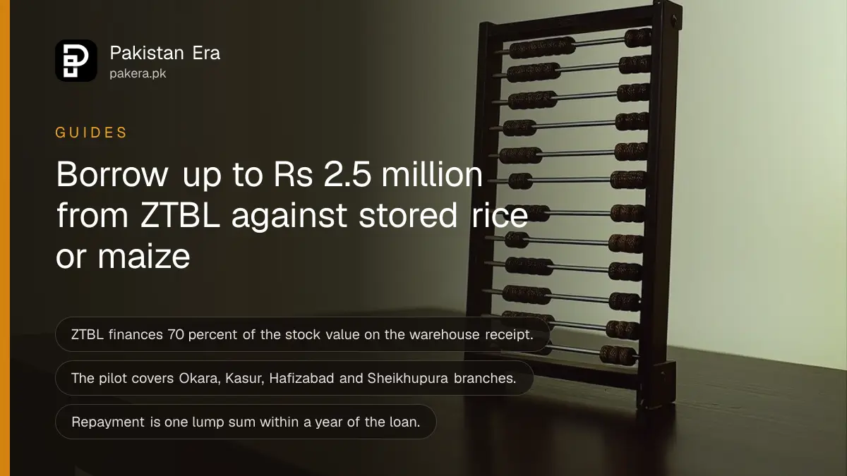 An abacus on a dark wooden table, for a guide to ZTBL's warehouse receipt loan for rice and maize farmers