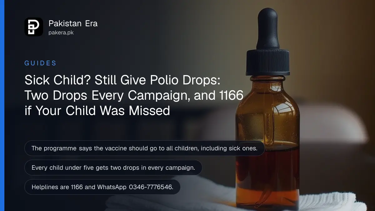 A small amber dropper bottle and a folded cloth on a wooden table, for a guide on polio drops for children in Pakistan