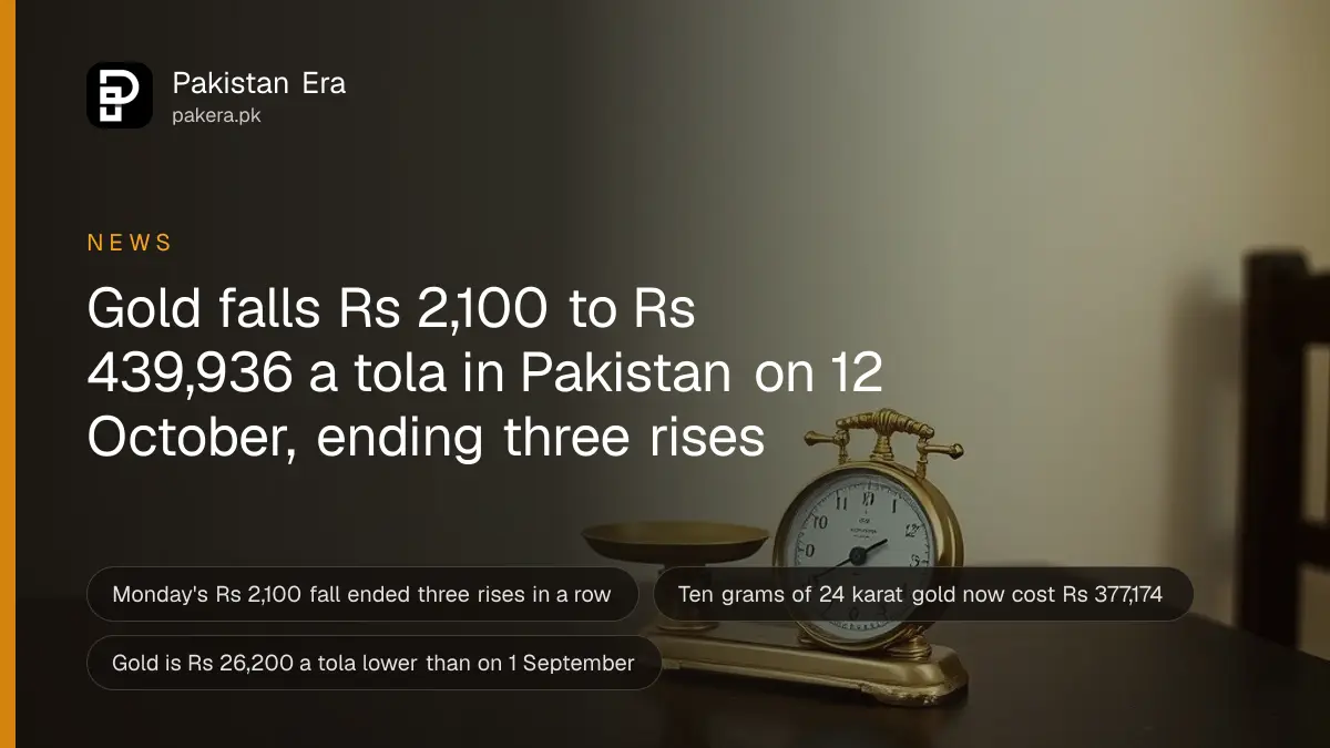 Close-up of a small brass weighing scale on a dark wooden table, for the gold rate in Pakistan on 12 October 2026
