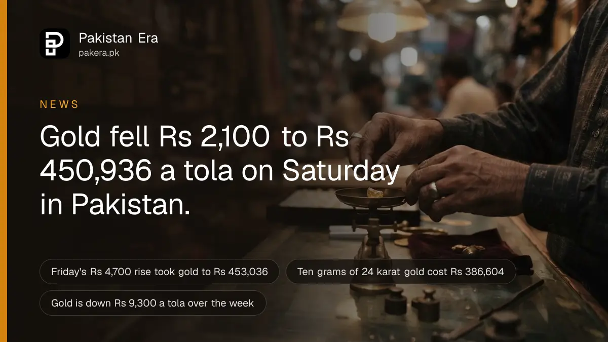 A jeweller's hands placing a small piece of gold on a brass weighing scale in a Karachi jewellery shop