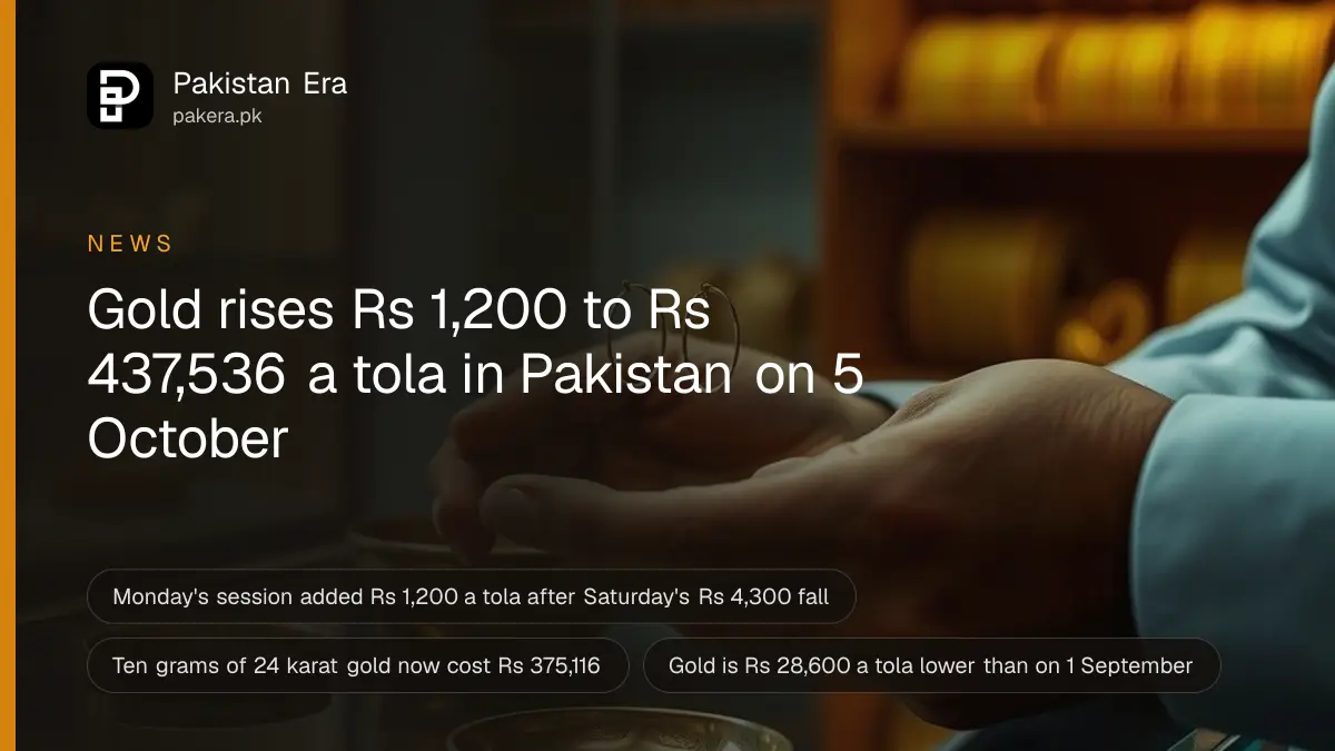A jeweller's hands holding a pair of thin gold earrings over a glass counter in a Lahore jewellery shop