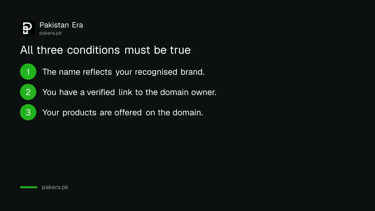 Three conditions Google sets for a business name that differs from the destination domain
