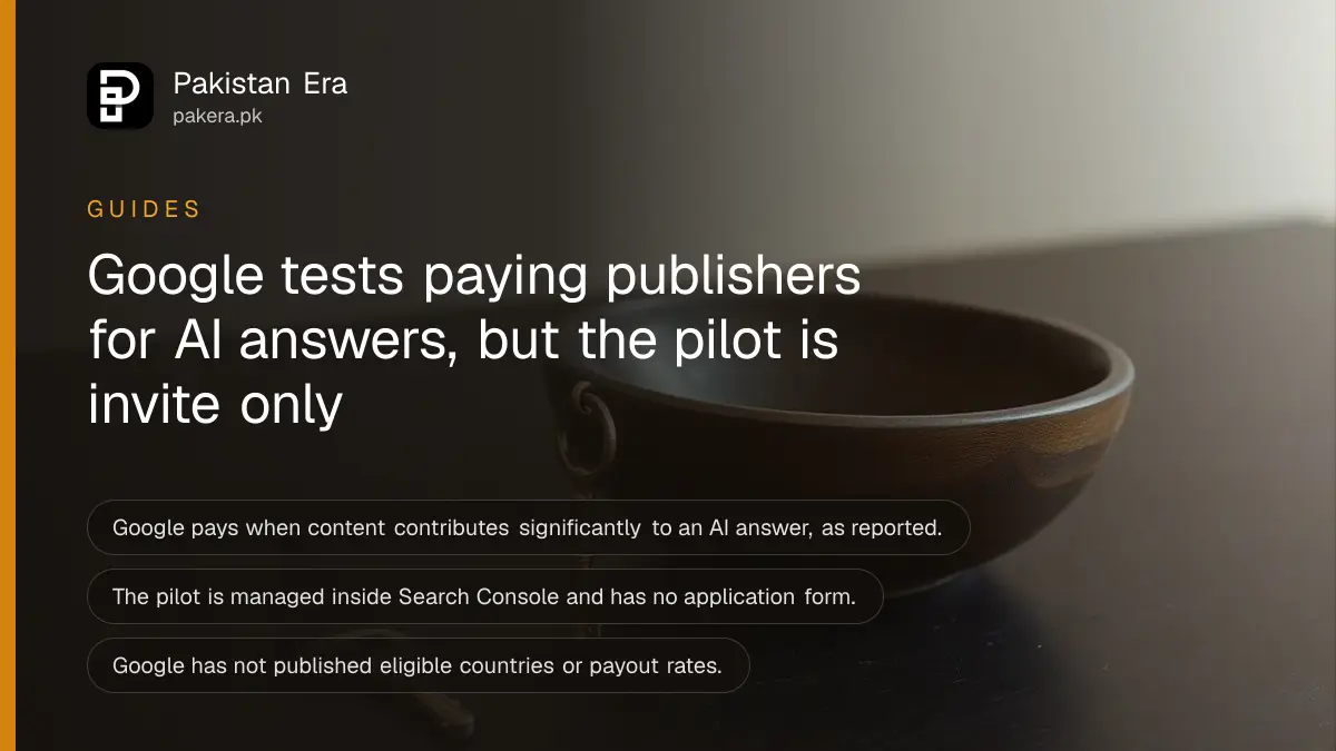 A brass key and a wooden bowl on a dark table, for an article on the Google AI contribution pilot for Pakistani publishers
