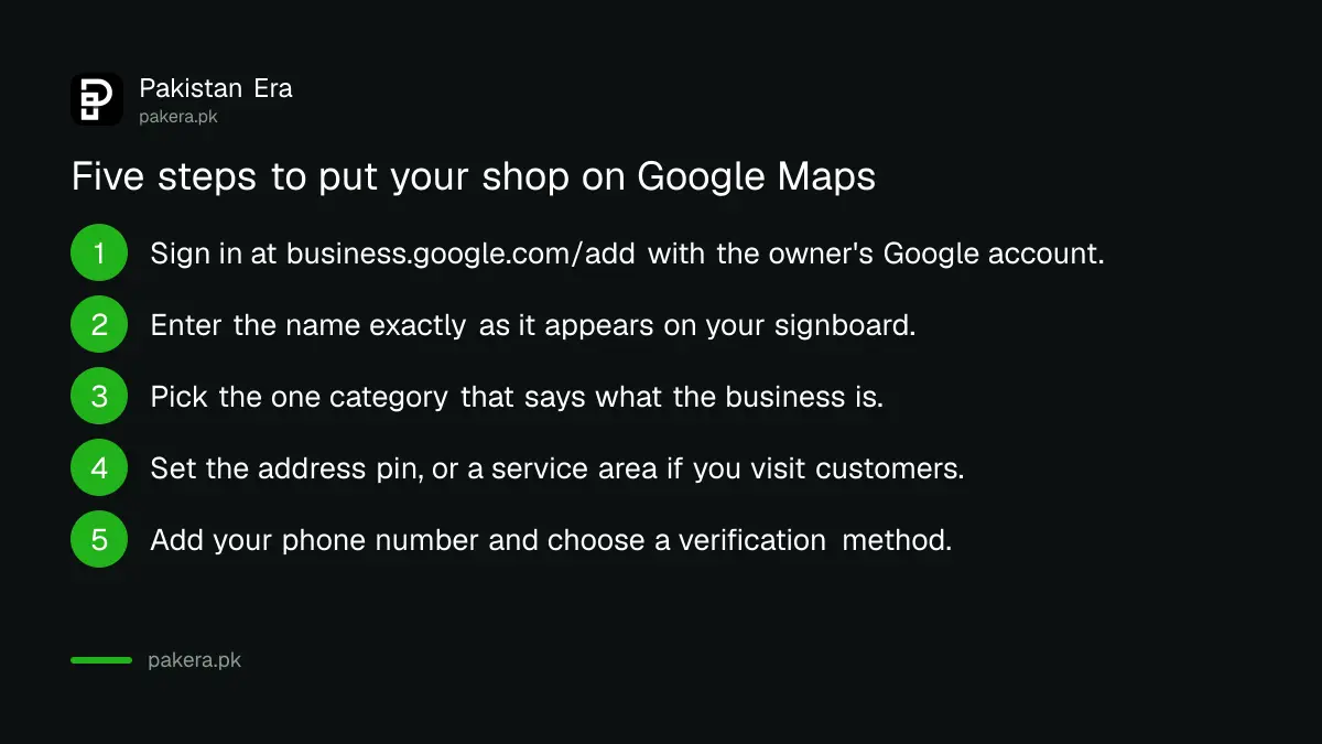 Five steps to add a Pakistani shop to Google Maps with a free Business Profile