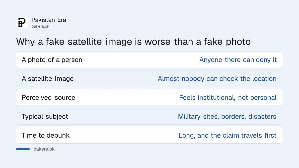 Why a fake satellite image is harder to debunk than a fake photograph