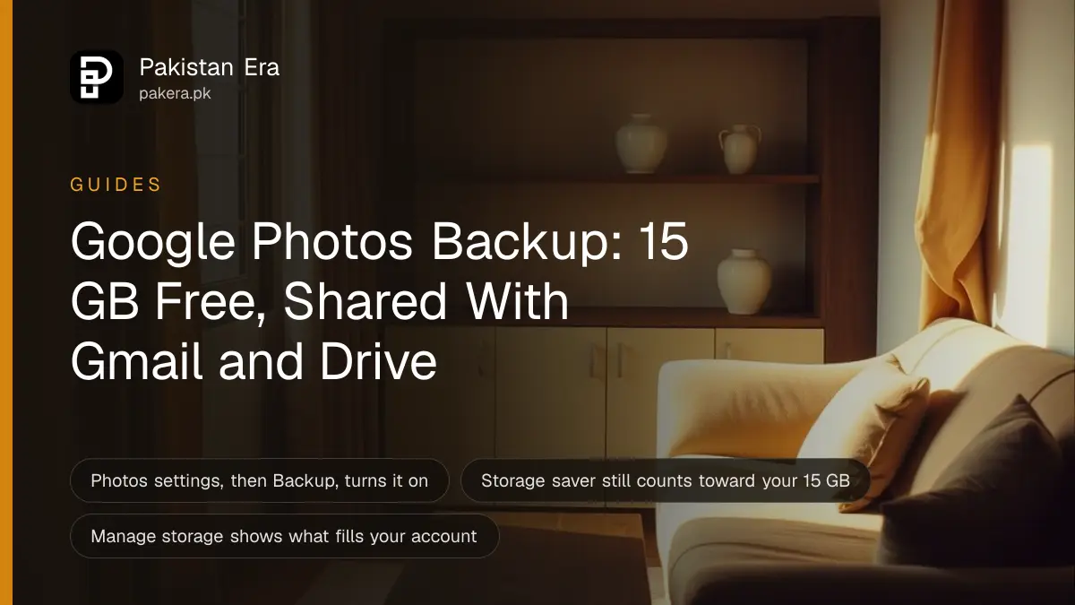 A sunlit family courtyard in a Lahore home with a charpai and a potted plant, a calm scene for a guide on Google Photos backup and storage